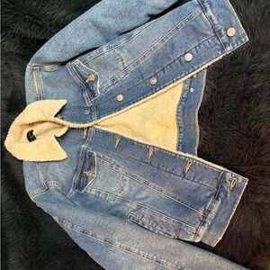 Silver Jeans Blue Denim Jacket with Sherpa Lining